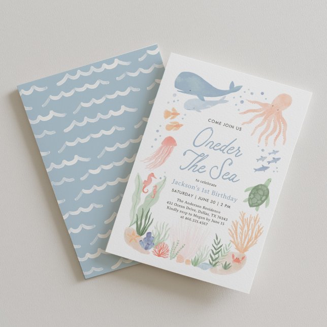 Invitación Cumpleaños 1 de Oneder el Mar Animales Oceánicos (Subido por el creador)