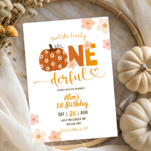 Invitación Cumpleaños 1 de Orange Preppy Pumpkin Daisy Oneder