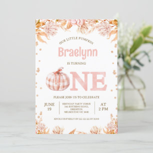 Invitación Cumpleaños 1 de otoño con flores rústicas de calab