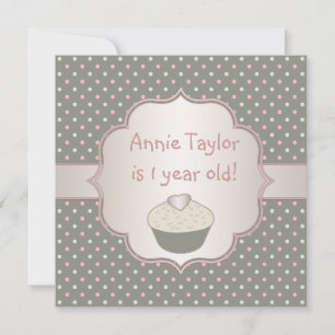 Invitación Cumpleaños 1 de Pastelito de Vainilla Rosa Verde