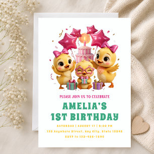 Invitación Cumpleaños 1 de Patitos Rosados Adorables