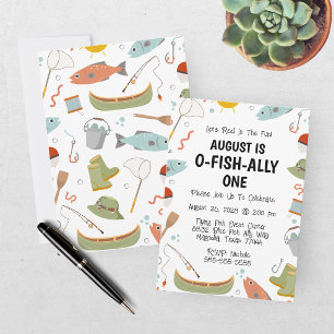 Invitación Cumpleaños 1 de pesca O-Fish-Ally One para niños