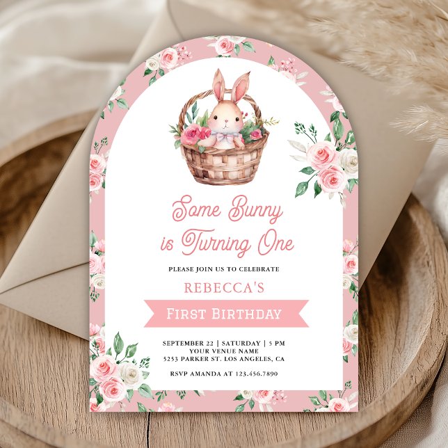 Invitación Cumpleaños 1 de Pink Floral Some Bunny is Turning  (Subido por el creador)