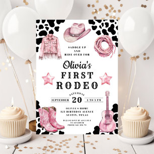 Invitación Cumpleaños 1 de Pink Girl's First Rodeo