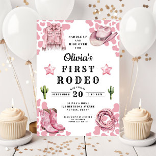 Invitación Cumpleaños 1 de Pink Girl's First Rodeo