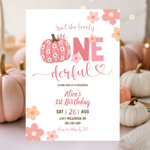 Invitación Cumpleaños 1 de Pink Preppy Pumpkin Daisy Onederfu