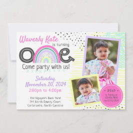 Invitación Cumpleaños 1 de Rainbow Baby Kawaii Doodles 2-Foto