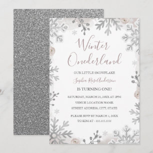 Invitación Cumpleaños 1 de Silver Blush Winter Onederland