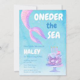 Invitación Cumpleaños 1 de Sirena Bajo el mar Azul Presupuest