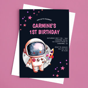 Invitación Cumpleaños 1 de Space Stars Rocket Ship