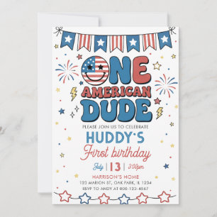 Invitación Cumpleaños 1 de un chico americano del 4 de julio