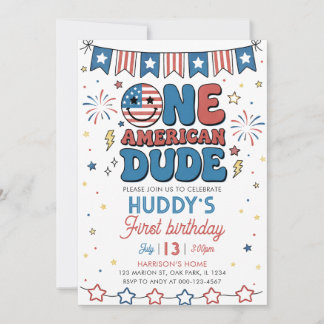Invitación Cumpleaños 1 de un chico americano del 4 de julio