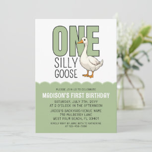 Invitación Cumpleaños 1 de Un Ganso Tonto Verde Moderno