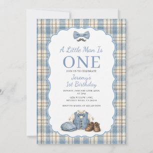 Invitación Cumpleaños 1 de un pequeño hombre con pajarita de