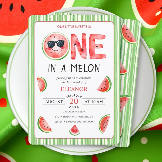 Invitación Cumpleaños 1 de uno en un melón fiesta de sandía (Subido por el creador)