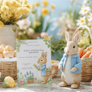 Invitación Cumpleaños 1 de Vintage Rabbit Garden