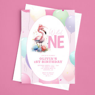 Invitación Cumpleaños 1 de Wild One Baby Flamingo
