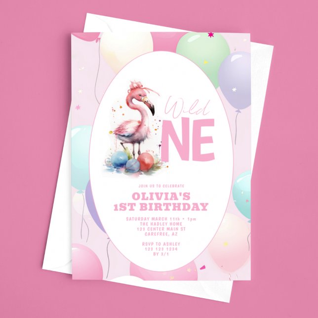Invitación Cumpleaños 1 de Wild One Baby Flamingo (Subido por el creador)