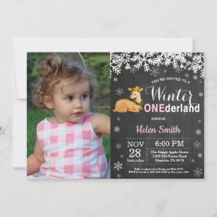 Invitación Cumpleaños 1 de Winter Onederland Deer Girl