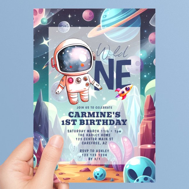 Invitación Cumpleaños 1 del Alien Espacial Astronauta Salvaje (Subido por el creador)