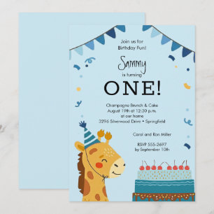 Invitación Cumpleaños 1 del lindo niño animal de fiesta