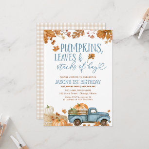 Invitación Cumpleaños 1 del Niño con Calabazas Hojas y Pilas