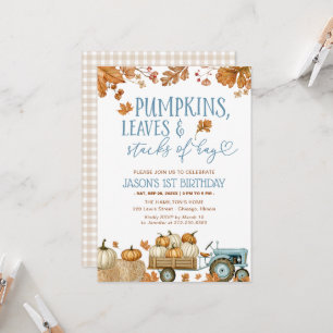 Invitación Cumpleaños 1 del niño con calabazas, hojas y pilas