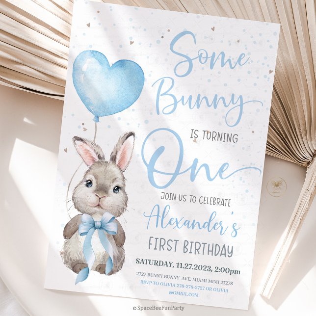 Invitación Cumpleaños 1 del niño conejo  (Bunny Birthday Invitation, Some Bunny Invite, 1st birthday bunny,1st birthday boy, Easter Rabbit Boy)
