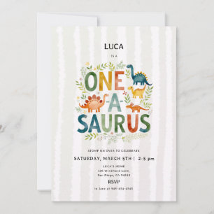 Invitación Cumpleaños 1 del niño Dinosaurio Oneasaurus Lindo 