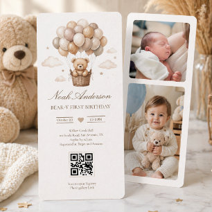 Invitación Cumpleaños 1 del Osito de Peluche   Tema Boho Neut