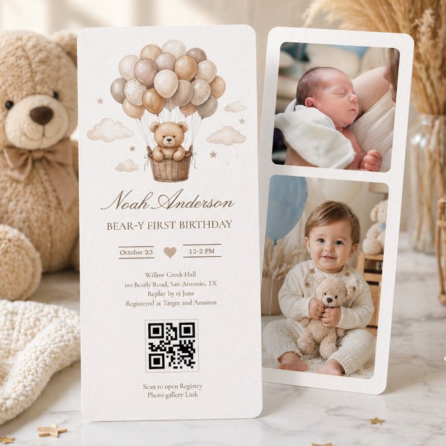 Invitación Cumpleaños 1 del Osito de Peluche | Tema Boho Neut (Subido por el creador)