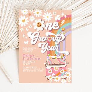 Invitación Cumpleaños 1 divertido año Diosa Arcoíris Rosa