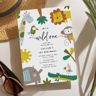 Invitación Cumpleaños 1: 'Él es un Salvaje' Animales Divertid