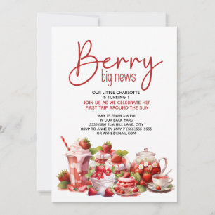 Invitación Cumpleaños 1 fresa rosa rojo blanco