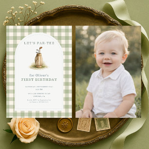 Invitación Cumpleaños 1 Golfo Par-Tee Gingham Foto