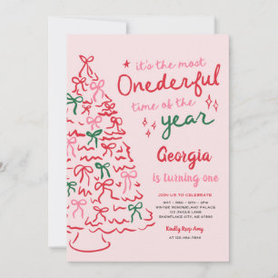 Invitación Cumpleaños 1 más Onederful Coquette Bow Navidad