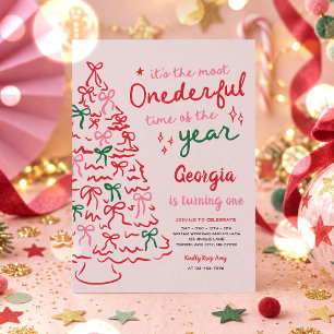 Invitación Cumpleaños 1 más Onederful Coquette Bow Navidad