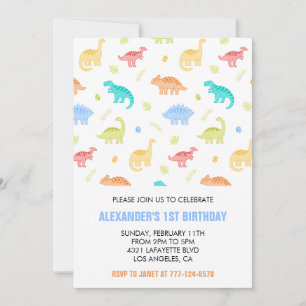 Invitación Cumpleaños 1 niño dinosaurio selva niños t rex azu