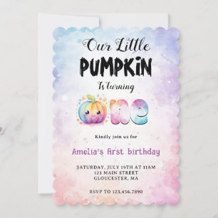 Invitación Cumpleaños 1 pastel acuarela calabaza linda