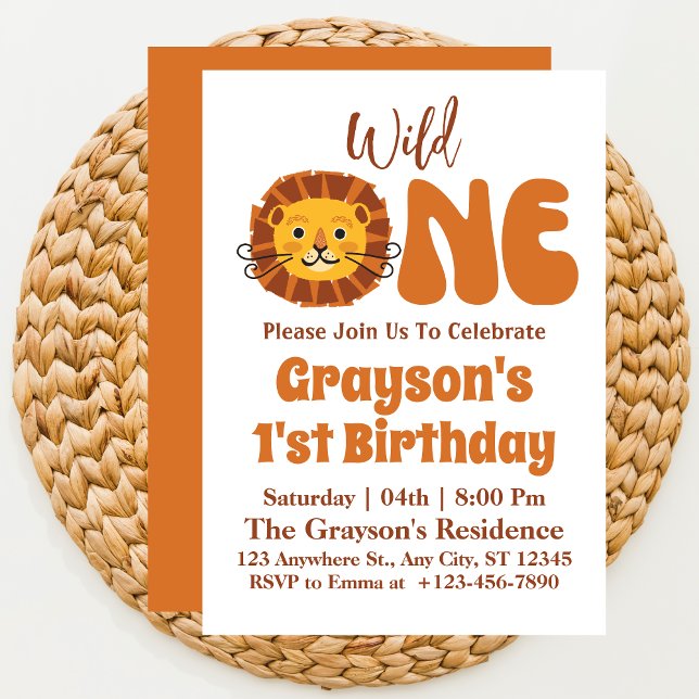 Invitación Cumpleaños 1 Safari Salvaje Niño León Boho (Subido por el creador)
