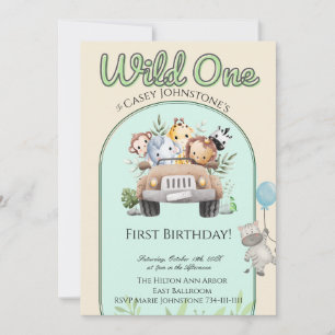 Invitación Cumpleaños 1 Safari Wild One 1 Foto Acuarela