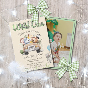 Invitación Cumpleaños 1 Safari Wild One Acuarela Personalizad