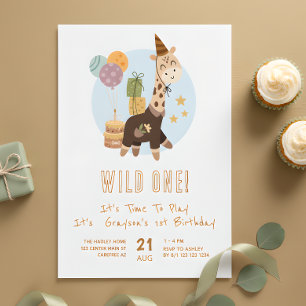 Invitación Cumpleaños 1 Safari Wild One Niño
