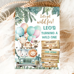 Invitación Cumpleaños 1 salvaje safari de niños lindos