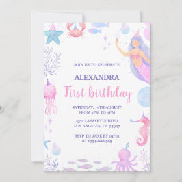 Invitación Cumpleaños 1 Sirena Bajo el Mar
