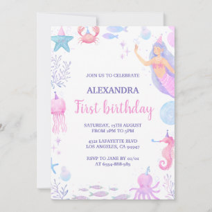 Invitación Cumpleaños 1 Sirena Bajo el Mar