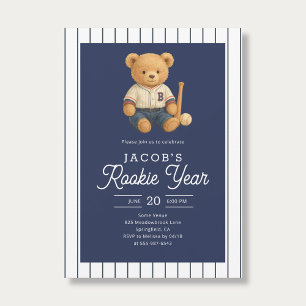 Invitación Cumpleaños 1 Teddy Bear Novato de Béisbol