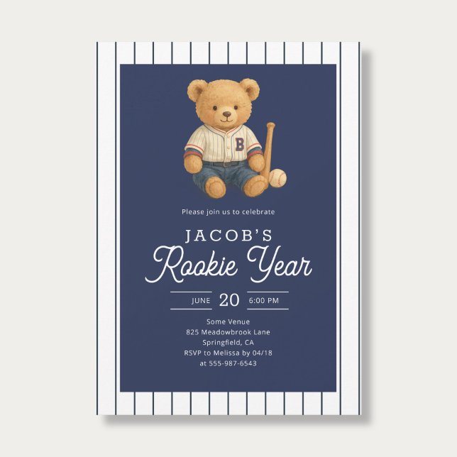 Invitación Cumpleaños 1 Teddy Bear Novato de Béisbol (Subido por el creador)
