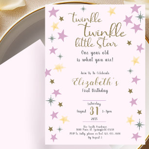 Invitación Cumpleaños 1 Twinkle Little Star Rosa Niña