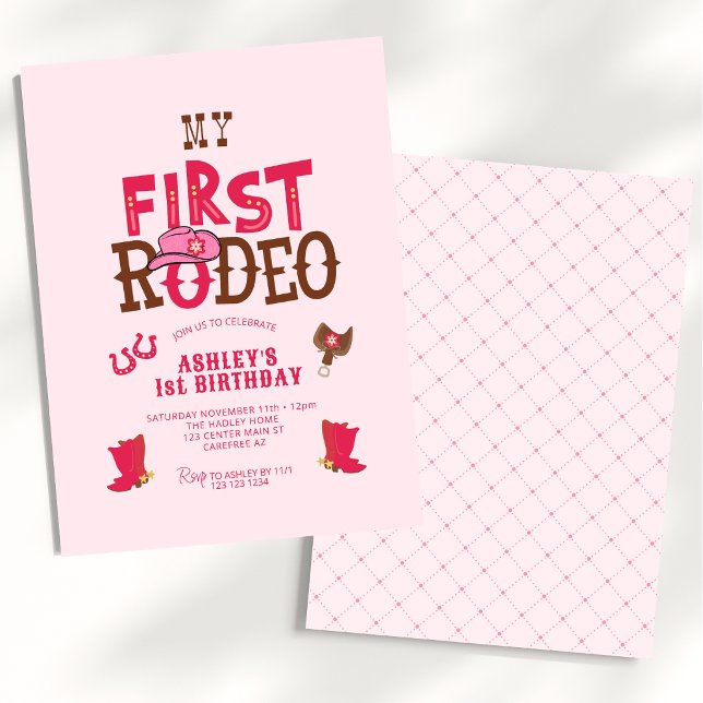 Invitación Cumpleaños 1 Vaquera Primer Rodeo Rosa (Subido por el creador)